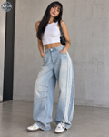 Jean Wide Leg Denim con Rayas