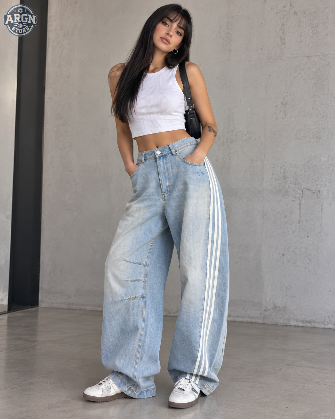 Jean Wide Leg Denim con Rayas